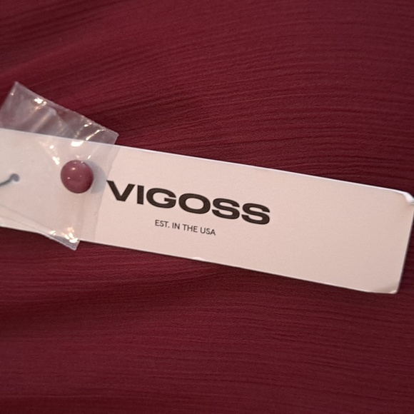 NWT Vigoss Burgundy Mock Neck Ruffle Shoulder Blouse - Picture 7 of 7